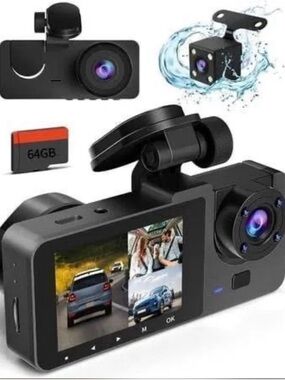 BNIB****Dual-Lens On-Dash Camera with Rear Waterproof Camera – Black. Brand new
